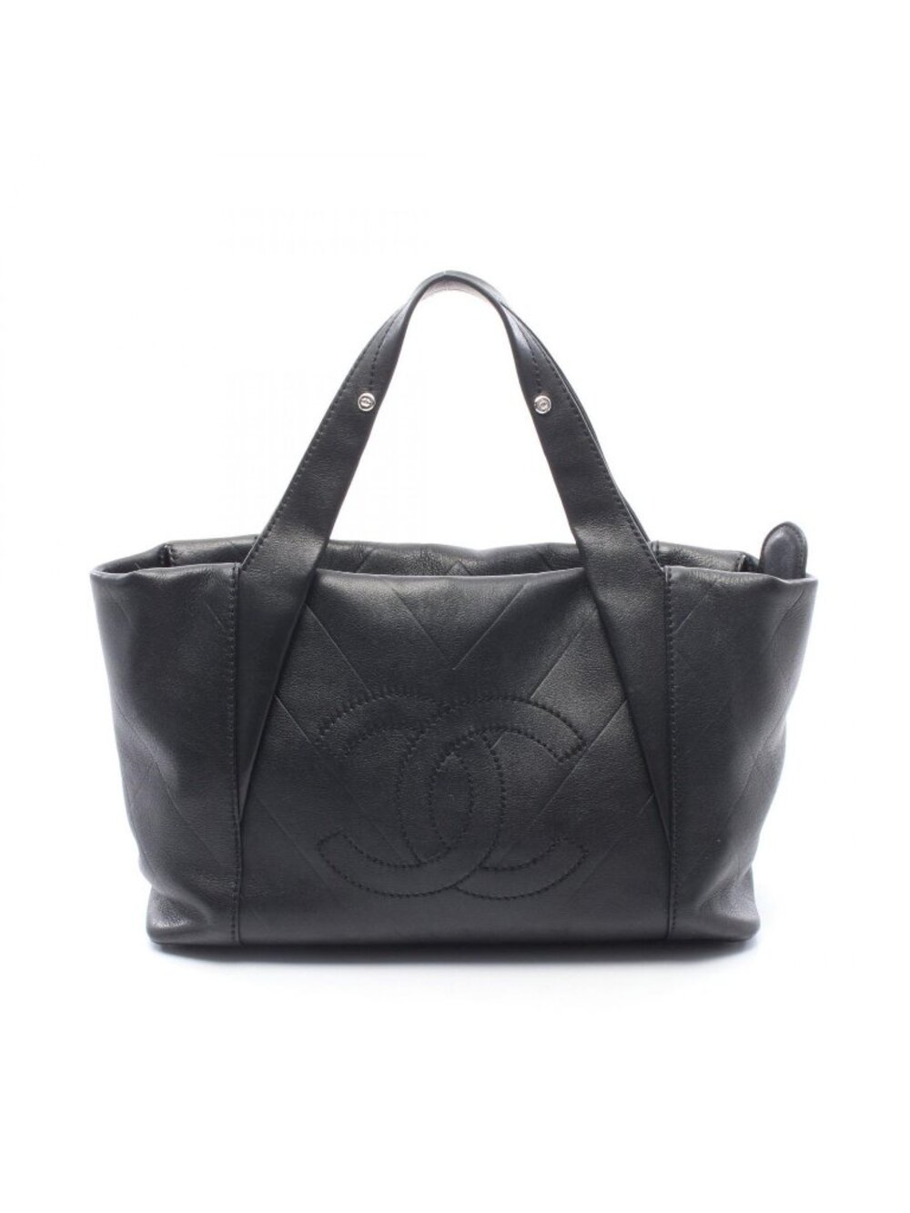 Chanel Tote CC Logo Black Leather Quilted Stitch Handbag